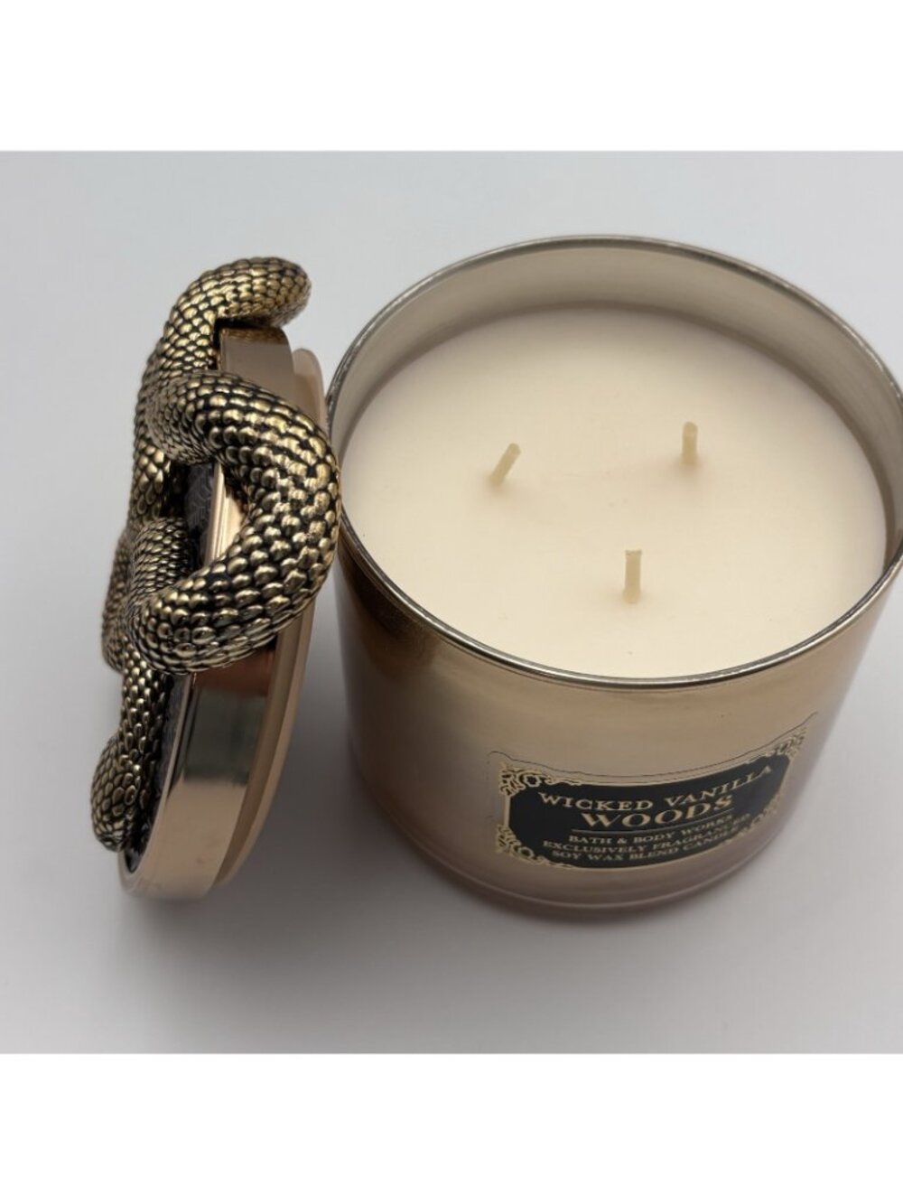Bath & Body Works Wicked Vanilla Woods 3 Wick Candle Snake Lid 14.5 oz Halloween - Picture 14 of 16